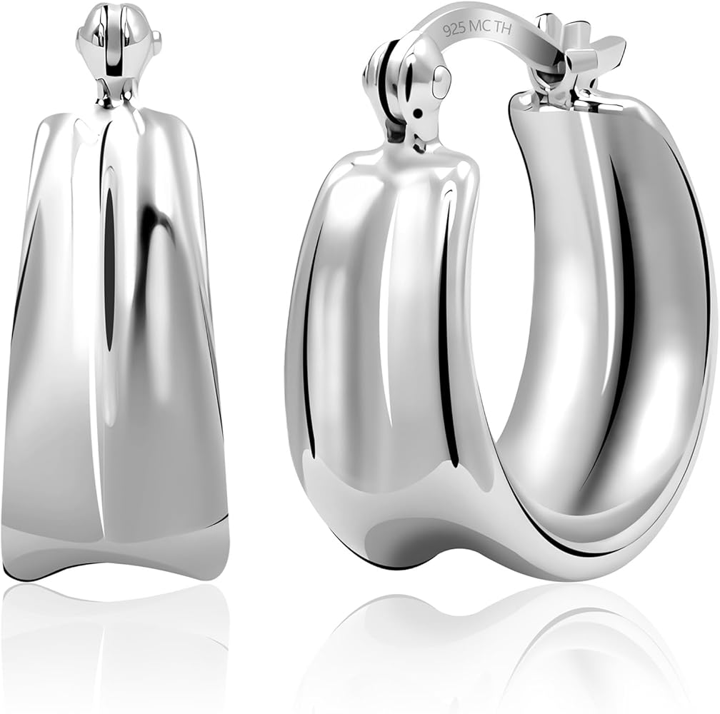 Amazon.com: 925 Sterling Silver Chunky Hoop Earrings for